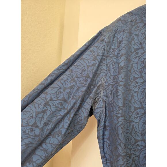 Robert Graham Blue Leaf Pattern Silk Flip Collar Buttondown Shirt, Men's Size XL - Picture 5 of 12